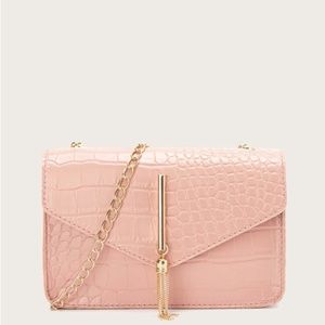 Croc Embossed Tassel Decor Crossbody Bag